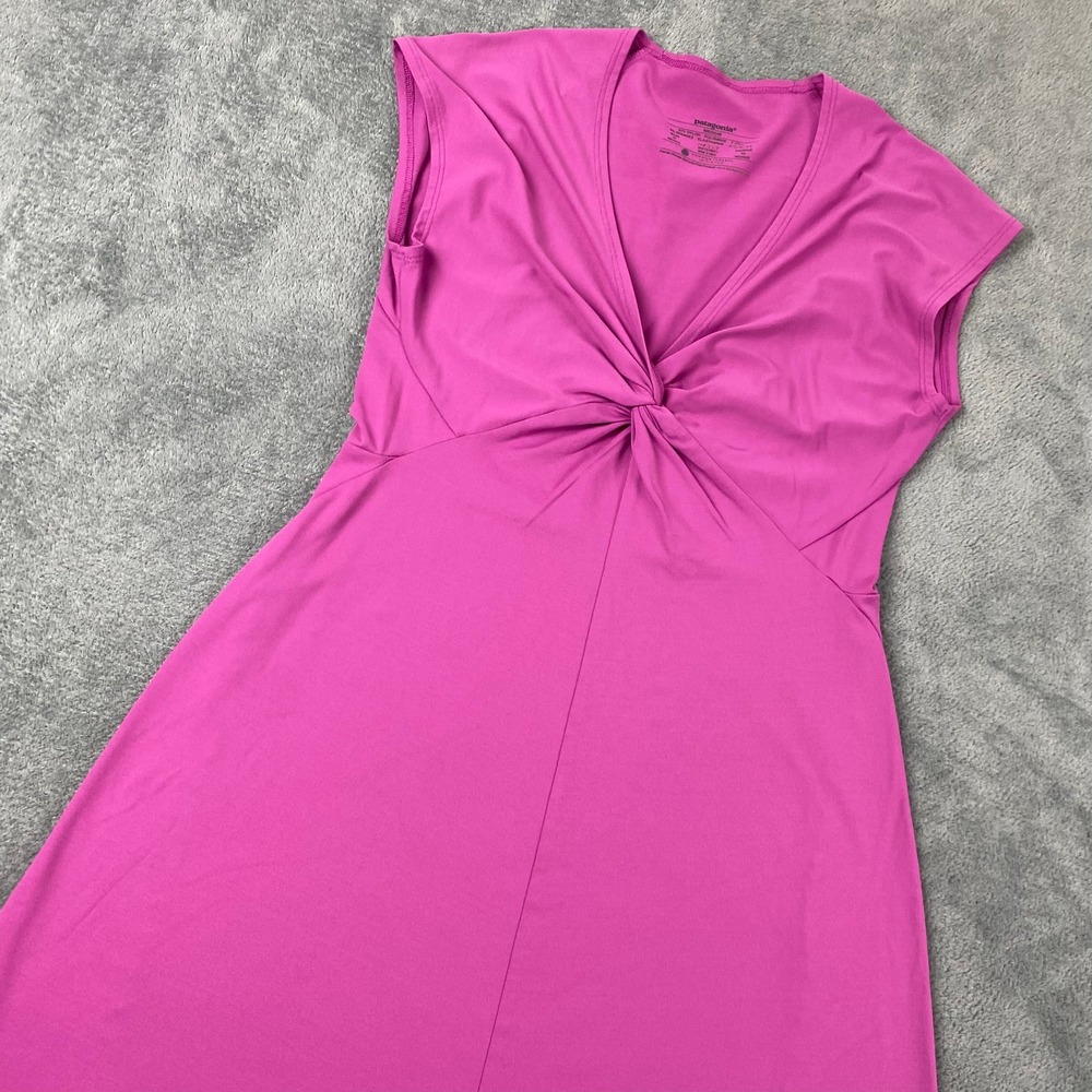 Patagonia Women Medium Dress Pink Twist Front V-Neck Sleeveless A-Line